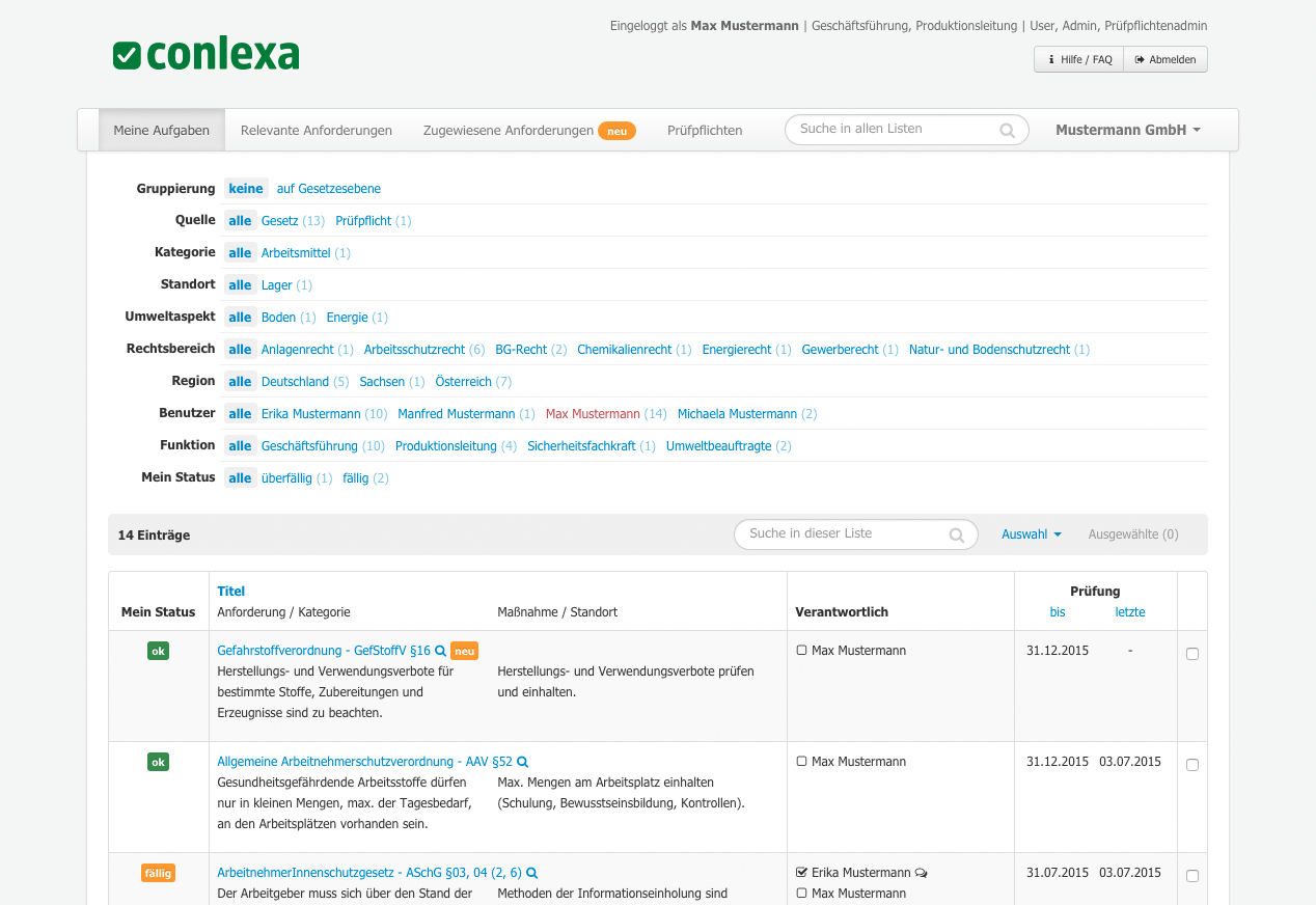 Screenshot der conlexa Rechtsdatenbank
